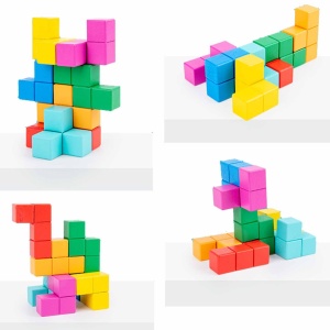 Set de joaca cuburi constructii 3D din lemn, Build Master