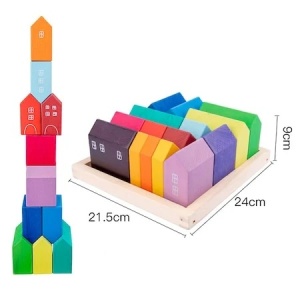 Set de joaca Montessori din lemn, orasel cu 15 piese