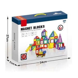 Set educativ de constructie cu piese magnetice, Magna Blocks, 110 piese