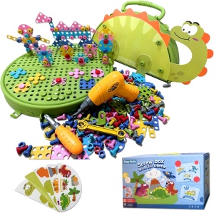 Set jucarii de constructie cu bormasina, 211 piese, Dinozaur