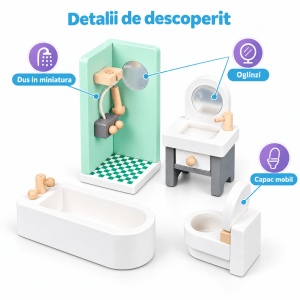 Set mobilier din lemn pentru papusi, 27 piese – 5 camere de amenajat - Img 5