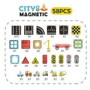 Set STEM magnetic de constructie cu vehicule - 58 piese