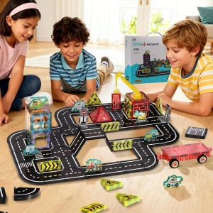 Set STEM magnetic de constructie cu vehicule - 80 piese - Img 4