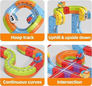 Set tren cu circuit magnetic 3D, traseu modular de construit - 23 piese