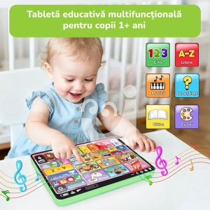 Tableta 3 in 1 in limba romana, cu activitati educative, logopedice si de asociere pentru copii, Verde