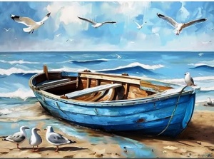 Tablou pictura pe numere, Barca la mal, rama din lemn, 40 x 50 cm, PM10043