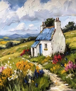 Tablou pictura pe numere, Casa pe deal, rama din lemn, 20 x 30 cm, PM10066