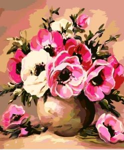 Tablou pictura pe numere, Flori in vaza, rama din lemn, 20 x 30 cm, PM10078