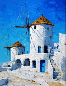 Tablou pictura pe numere, Mori de vant, rama din lemn, 40 x 50 cm, PM10055