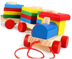 Trenulet de tras din lemn cu sortator 19 forme geometrice, Happy Train