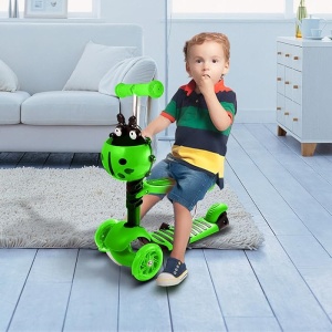 Trotineta 5 in 1 buburuza cu 3 roti din silicon si scaunel, Verde