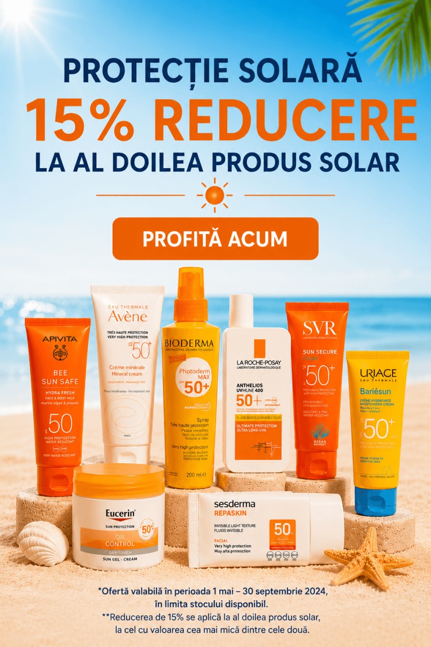 Protecție solară cu 15% reducere la al doilea produs