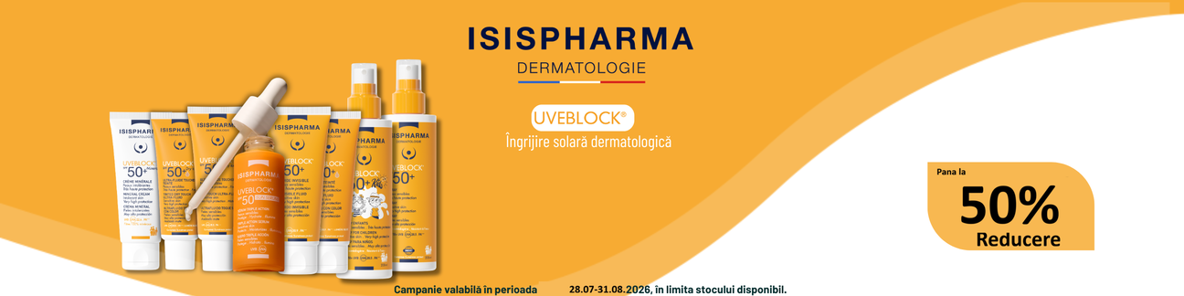 Promoție IsisPharma Uveblock, produse de protecție solară cu până la 50% reducere pe HIRIS.ro