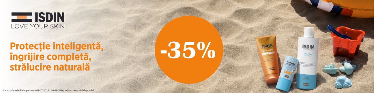 Promoție Isdin SPF, produse de protecție solară cu până la 35% reducere pe HIRIS.ro