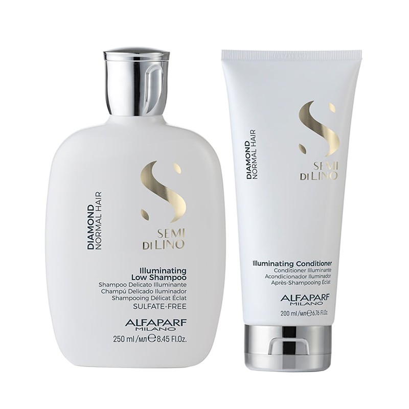 Set pentru stralucire Alfaparf Semi Di Lino Diamond Illuminating cu 250 ml  Sampon + 200 ml Balsam