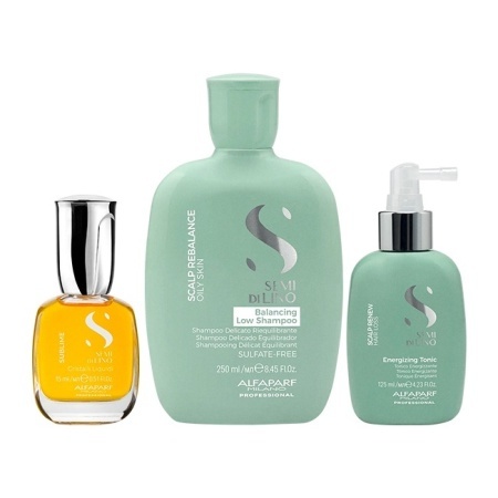 Set Alfaparf Semi di Lino Sampon Balancing, 250 ml + Tonic Energizant, 125 ml + Ulei Cristalli Liquidi 15 ml