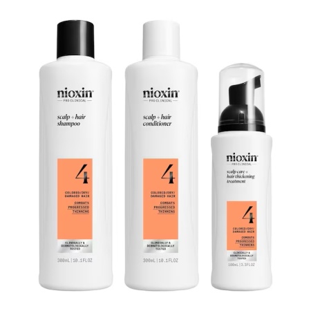 Set pentru par fin dramatic subtiat Nioxin System 4, Sampon, 300 ml + Balsam, 300 ml + Tratament, 100 ml
