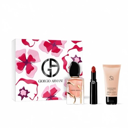Set cadou Si Intense Giorgio Armani, Femei, Apa de Parfum, 50 ml + Lotiune de corp, 50 ml + Lip Power, ruj de buze nuanta 405, 3,1 g