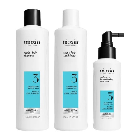 Set pentru vopsit Nioxin System 3, Sampon 150 ml + Balsam 150 ml + Tratament leave-in 50 ml