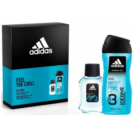 Set cadou Adidas Feel The Chill Ice Dive, Apa de Toaleta, Barbati, 50 ml + Gel de dus 250 ml