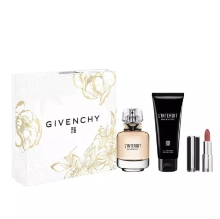 Set Cadou Givenchy L'Interdit, Femei, Apa de Parfum, 50 ml + Lotiune de Corp, 75 ml + ruj mini Le Rouge Intense Silk N116 Nude Boisé