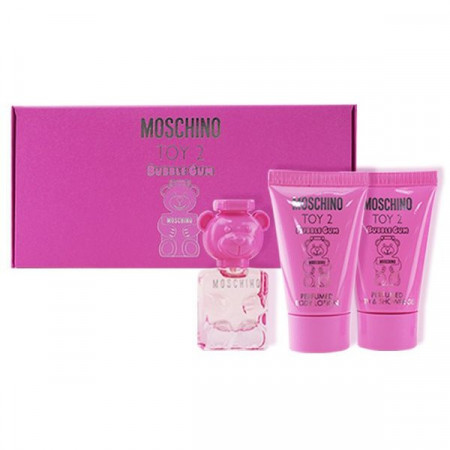 Set cadou Moschino Toy 2 Bubble Gum, Apa de Toaleta, 5 ml + Lotiune de Corp, 25 ml + Gel de Dus, 25 ml