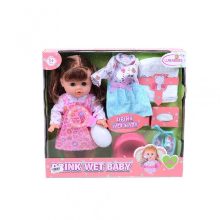 Papusa Interactiva, cu accesorii si Functi Realiste LunaBebe Drink Wet Baby