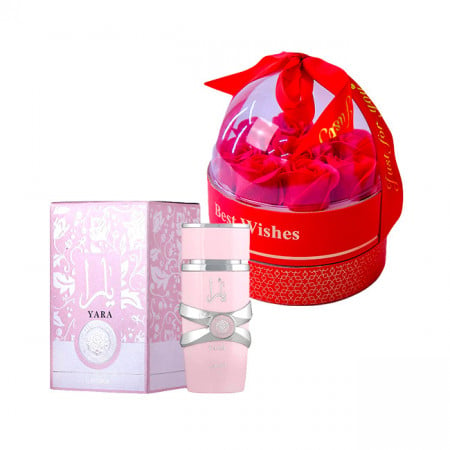 Set cadou Joy Together, cutie cu trandafiri de sapun in cupola si lantisor cu pandativ + parfum arabesc