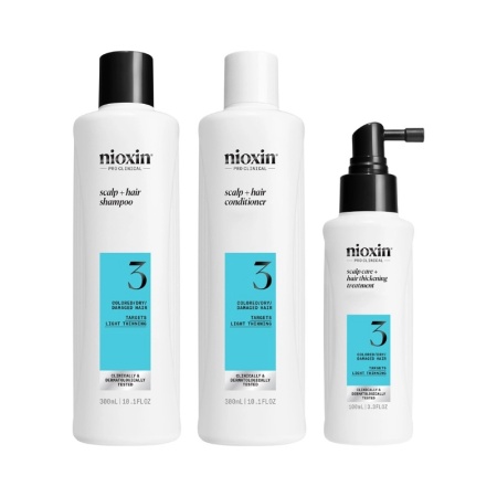 Set pentru par vopsit Nioxin System 3, Sampon 300 ml + Balsam 300 ml + Tratament leave-in 100 ml