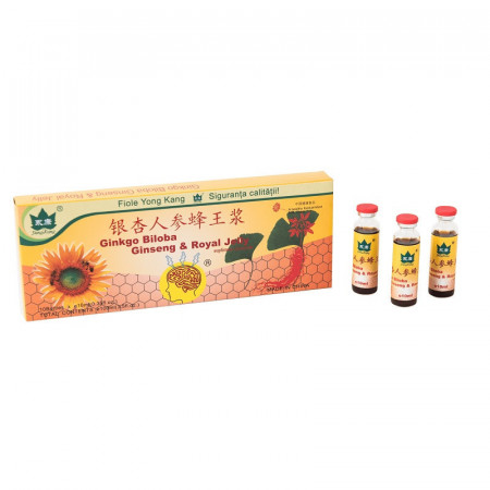Ginkgo Biloba Ginseng și Royal Jelly, 10 fiole, Yongkang International China
