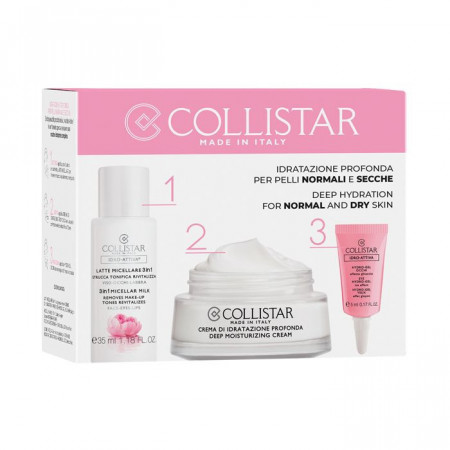 Set cadou Collistar 3 In 1 Micellar Milk 35 Ml + Fresh Moisturizing Gelee Cream Oil Fre 30 Ml + Gel contur ochi 5 Ml