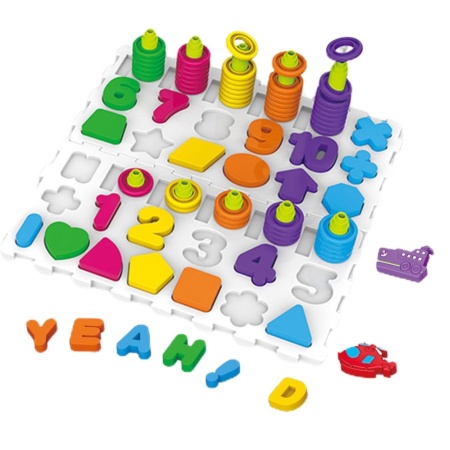 Tabla Cognitiva 2-in-1 pentru Copii - Forme Grafice si Numere, Joc Educativ pentru Dezvoltarea Abilitatilor Cognitive, 3+ Ani, 139 piese