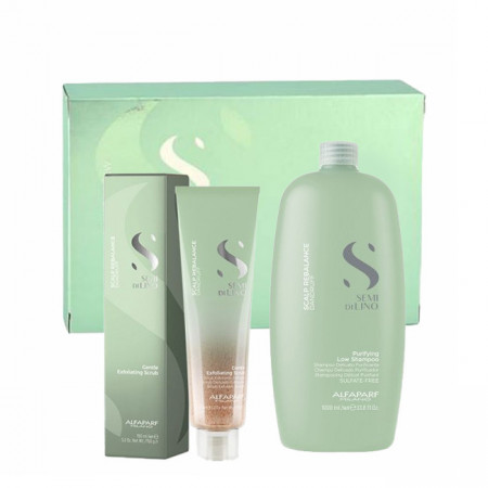 Set anti-matreata Alfaparf Milano Scalp Rebalance Sampon Purifying 1000 ml + Exfoliant 150 ml