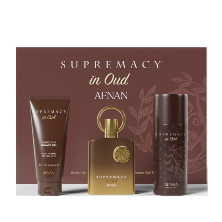 Set cadou Supremacy in Oud Afnan, Extract de Parfum, Unisex, 100 ml + Gel de dus, 150 ml + Deodorant spray, 150 ml
