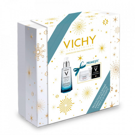 Pachet Gel Booster cu efect de hidratare, fortifiere si reumplere cu acid hialuronic Vichy Mineral 89, 50 ml