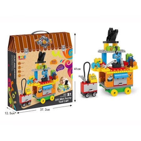 Set Constructie DIY Mini Funny Tool Cart - Benzinarie cu Accesorii , 61 piese