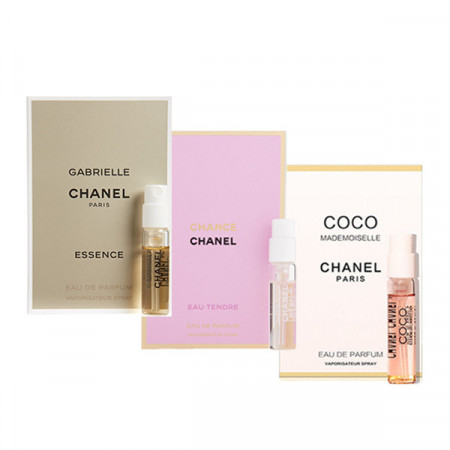 Set esantioane Chanel Coco Mademoiselle 1.5 ml, Gabrielle Essence 1.5 ml, Chance Tendre 1.5 ml