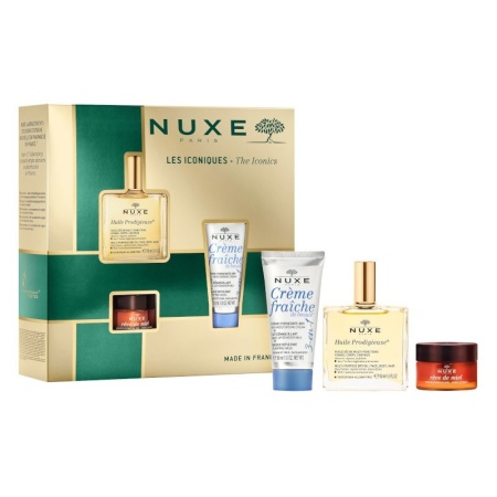 Set Iconic Beauty Nuxe – Balsam de buze Reve de Miel 15 g, Ulei Huile Prodigieuse Or 50 ml, Crema hidratanta Creme Fraiche de Beaute 30 ml