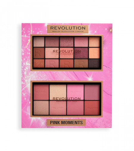 Set paleta fard pentru ochi si fata Makeup Revolution Reloaded Pink Moments, 16 g