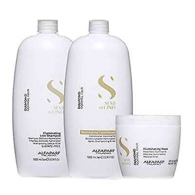 Set pentru stralucire Alfaparf Semi di Lino Diamond Illuminating cu 1000 ml Sampon + 1000 ml Balsam + 500 ml Masca