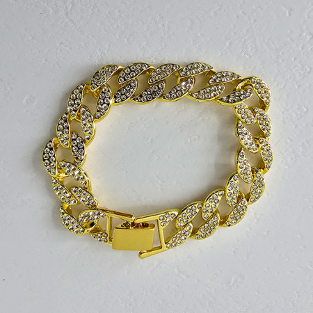 Bratara Cuban Chain din inox, incrustat cu zirconiu, Unisex, Gold