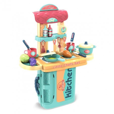 Bucatarie Troller de Jucarie 3 in 1 Little Chefs cu accesorii, verde