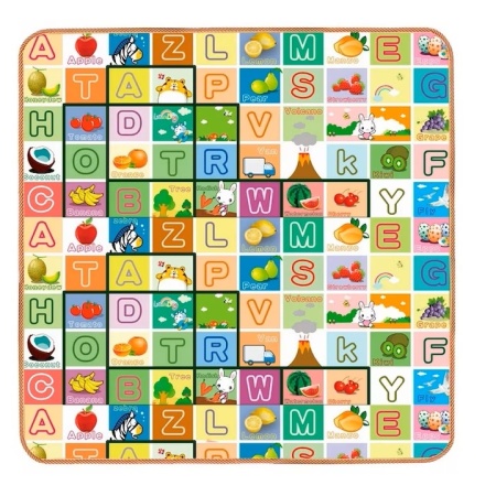 Covor educativ cu doua fete pentru copii, 200x180 cm – litere, fructe si animale