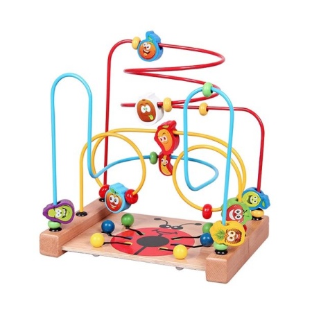 Jucarie Montessori din lemn – Labirint cu fructe colorate si buburuza decorativa