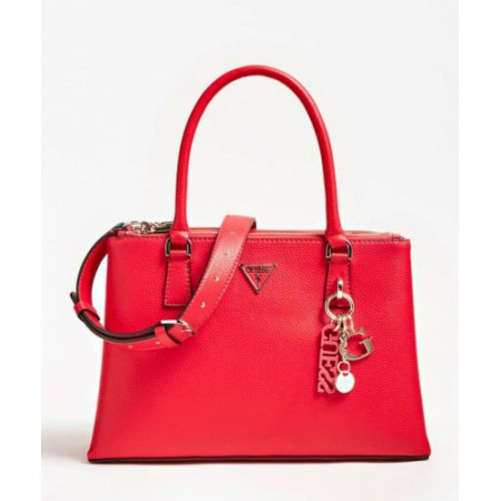 Guess, Geanta de piele ecologica, cu manere si accesoriu model Becca