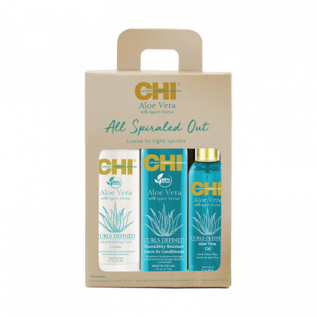 Set pentru par Chi Aloe Vera All Spiraled Out, Crema 147ml + Leave-in 177ml + Ulei 89ml