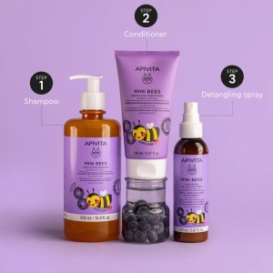 Balsam de par cu afine si miere pentru copii Mini Bees Apivita, 150 ml
