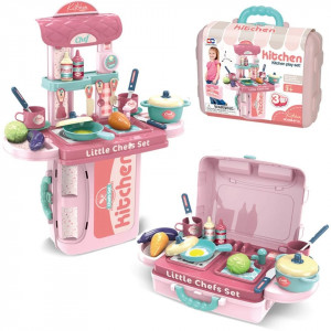Bucatarie Troller de Jucarie 3 in 1 Little Chefs cu accesorii, roz - Img 2