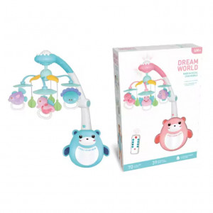 Carusel muzical patut bebelusi Lovely Honey Bear, proiectie stelute si telecomanda
