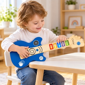 Chitara muzicala interactiva pentru copii, butoane tactile, lumini, melodii si sunete, albastru, 12 luni+ - Img 2